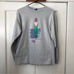 Gray Long Sleeve Tee with Graphic Design